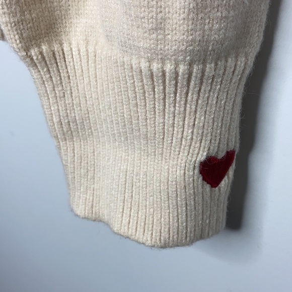 Cream Turtleneck Thick Knit Sweater with Heart Embroidered Detail - Picture 5 of 10